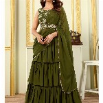 PATLANI STYLE Georgette 3-Layered Embroidered Ready To Wear Saree With Belt