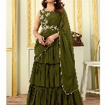 PATLANI STYLE Georgette 3-Layered Embroidered Ready To Wear Saree With Belt