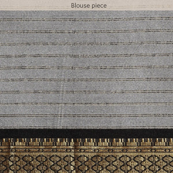 KALINI White & Black Checked Zari Silk Cotton Saree