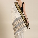 KALINI White & Black Checked Zari Silk Cotton Saree