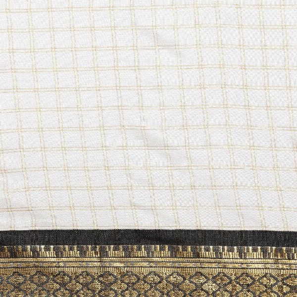 KALINI White & Black Checked Zari Silk Cotton Saree