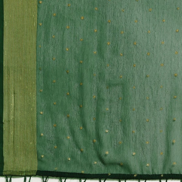 Mitera Green & Gold-Toned Floral Zari Pure Chiffon Saree