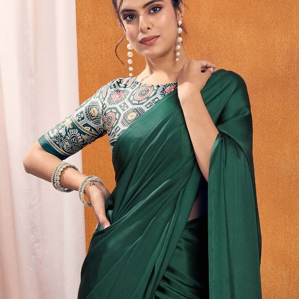 Mitera modal Ajrak Block Satin SareeWith Blouse Piece