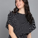 Mast & Harbour Black Striped Extended Sleeves Boxy Top