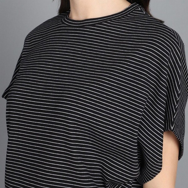 Mast & Harbour Black Striped Extended Sleeves Boxy Top