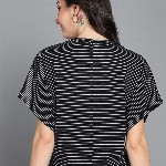 Mast & Harbour Black Striped Extended Sleeves Boxy Top
