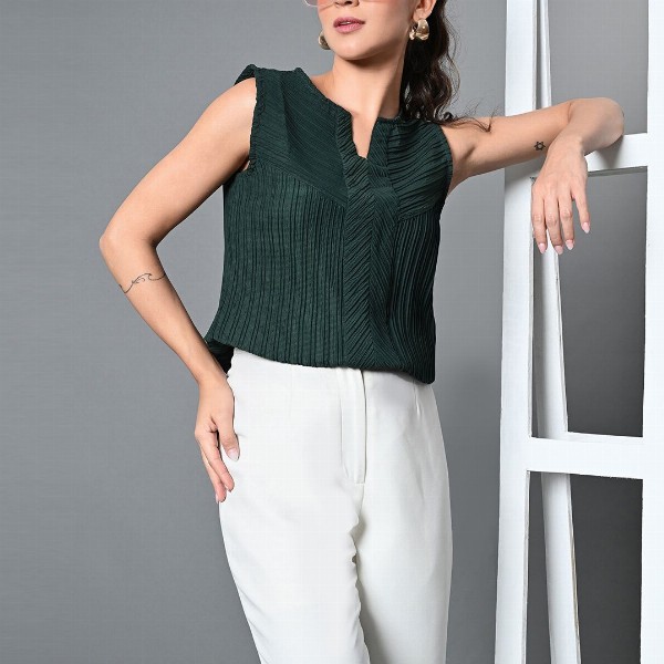 The Roadster Life Co. Women Self Design V-Neck Polyester Top