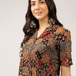 Anouk Ethnic Printed Cuban Collar Pure Cotton Shirt Style Top