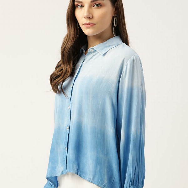 Maaesa Blue Tie and Dye Shirt Style Top