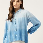 Maaesa Blue Tie and Dye Shirt Style Top