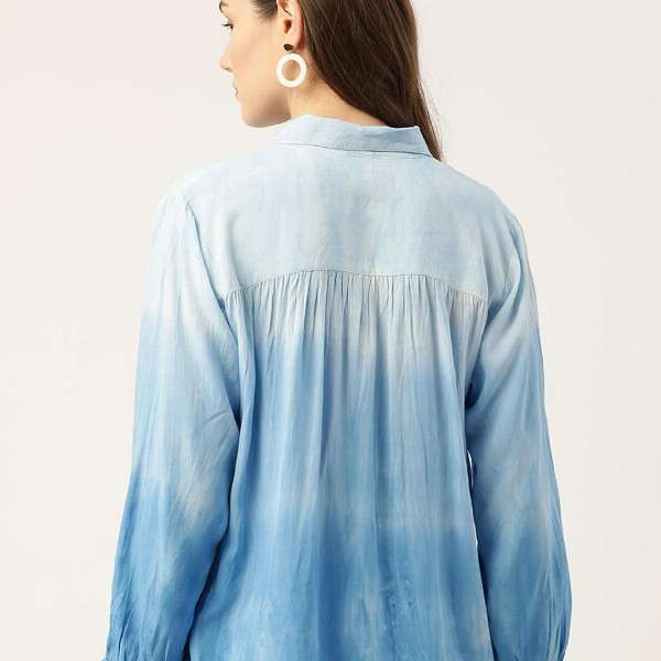 Maaesa Blue Tie and Dye Shirt Style Top
