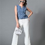 The Roadster Life Co. Women Self Design Keyhole Neck Polyester Top