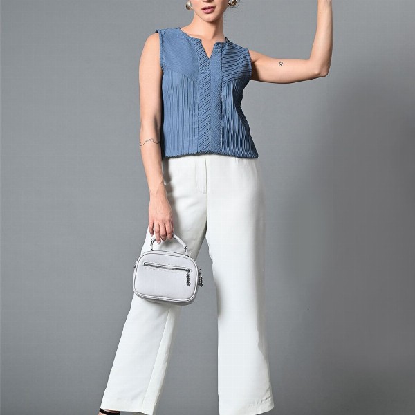 The Roadster Life Co. Women Self Design Keyhole Neck Polyester Top