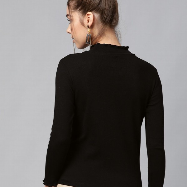 SASSAFRAS Black High Neck Cropped Top