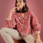 DressBerry Women Printed Lapel Collar Top