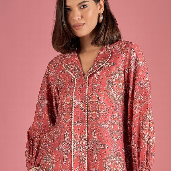 DressBerry Women Printed Lapel Collar Top