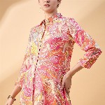 all about you Floral Print Cuffed Sleeves Longline Shirt Style Top