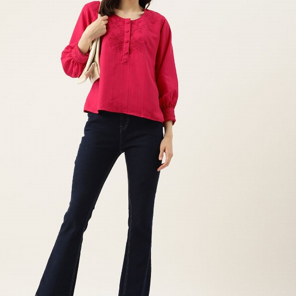 DressBerry Floral Embroidered Puff Sleeve Top