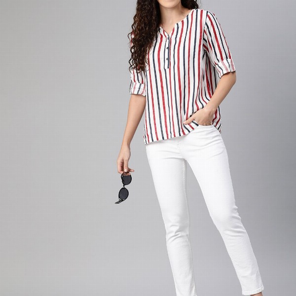 HERE&NOW White Striped Shirt Style Top