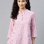 Cottinfab Striped Mandarin Collar Cotton Top