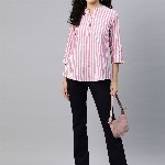 Cottinfab Striped Mandarin Collar Cotton Top