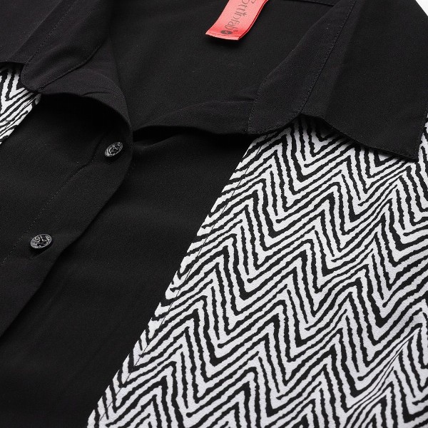 Cottinfab Geometric Print Layered Crepe Shirt Style Longline Top