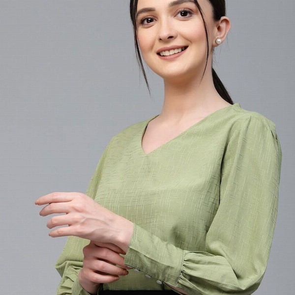 Style Quotient V-Neck Cuffed Sleeve Top