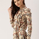 all about you Women Beige & Rust Red Floral Printed Top