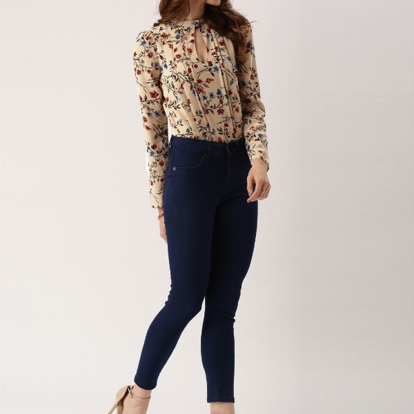 all about you Women Beige & Rust Red Floral Printed Top