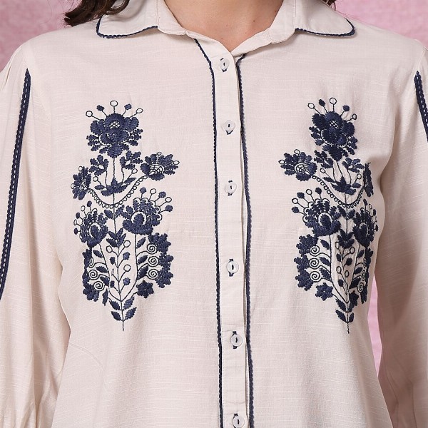 Nayam By Lakshita Floral Embroidered Puff Sleeves Top