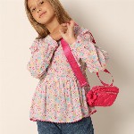 Vero Moda Girls Floral Printed Cuffed Sleeves Gathered Cotton Peplum Top