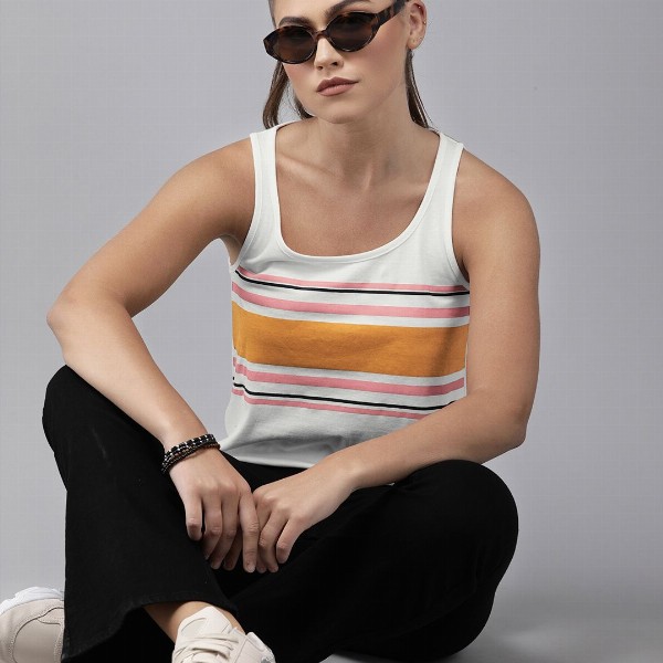 Roadster White Yellow Striped Tank Top