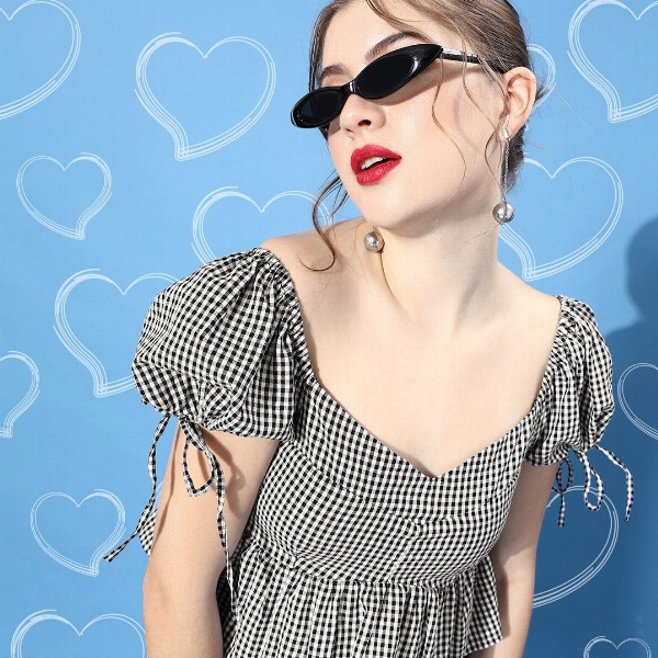 EVERYDAY by ANI Women Stylish Black Checked Peplum Top