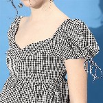 EVERYDAY by ANI Women Stylish Black Checked Peplum Top