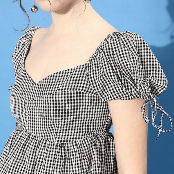 EVERYDAY by ANI Women Stylish Black Checked Peplum Top