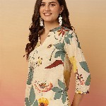 Anouk Rustic Floral Print Mandarin Collar Cotton Top