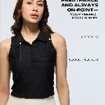 CAVA Women Black Techpique Sleeveless Polo Top