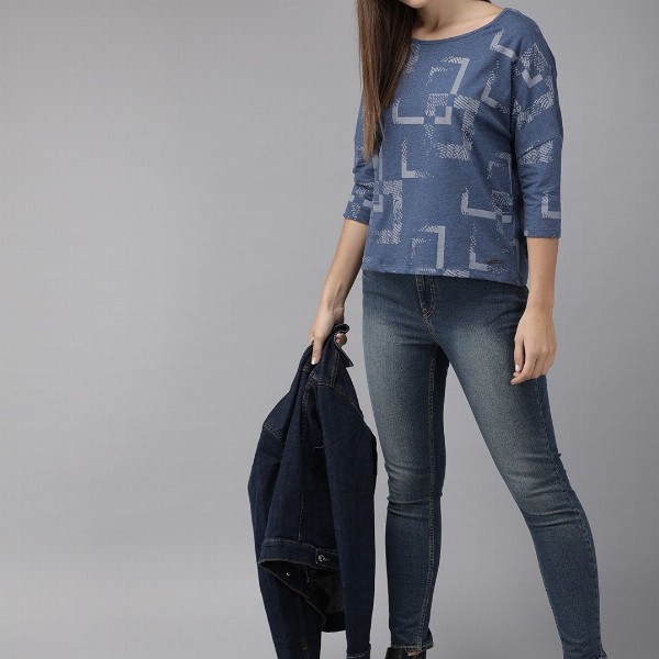 Roadster Women Blue Geometric Printed Top