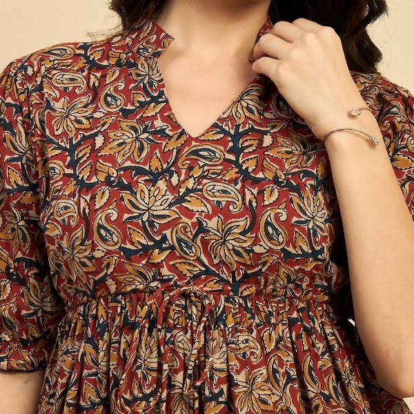 Azira Women Ethnic Printed Mandarin Collar Cotton Top