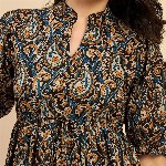 Azira Women Ethnic Printed Mandarin Collar Cotton Top