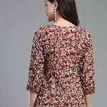 QOMN Floral Printed V-Neck Gathered Pure Cotton Empire Top