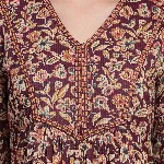 QOMN Floral Printed V-Neck Gathered Pure Cotton Empire Top
