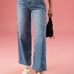 DressBerry Women Wide Leg High-Rise Light Fade Stretchable Jeans