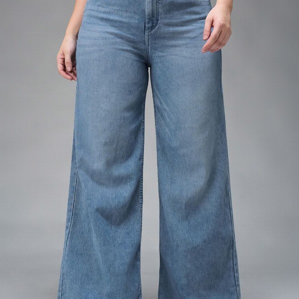 Miss Chase A+ Women Wide Leg High-Rise Light Fade Stretchable Jeans