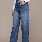French Connection Women Pure Cotton Wide Leg Light Fade Jeans
