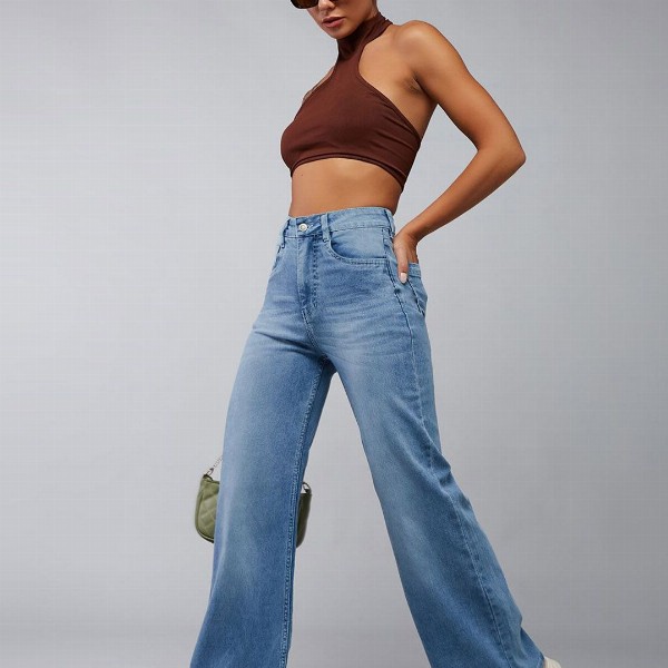 DOLCE CRUDO Wide-Leg High-Rise Regular-Length Stretchable Shaping Denim Jeans