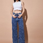 SASSAFRAS BASICS Women Straight Fit High-Rise Clean Look Heavy Fade Jeans