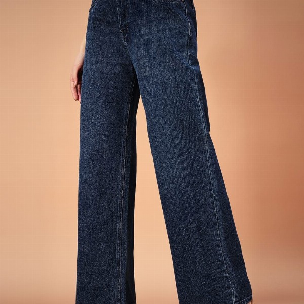 FASHIONFIBRE Women Cotton Comfort Wide Leg High-Rise Light Fade Jeans