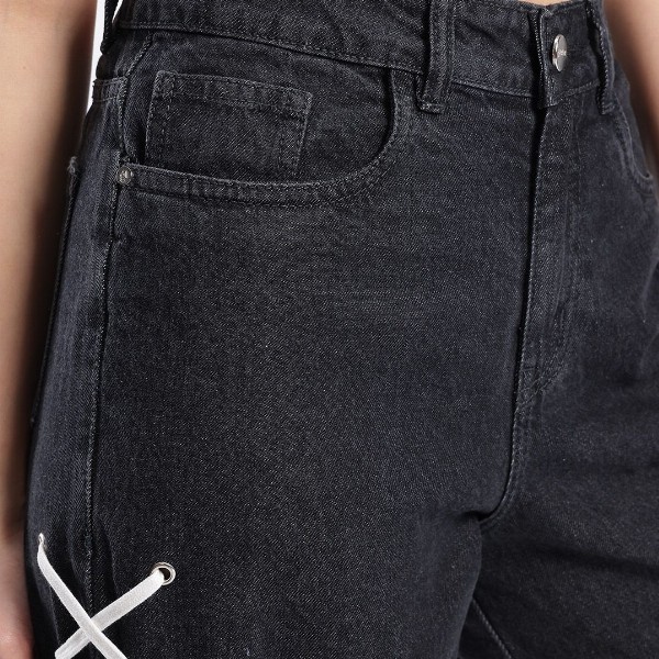 glitchez Women Baggy Wide Leg High-Rise Jeans With Fisheye Studs Tie Up