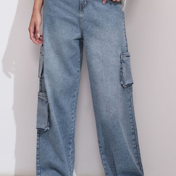 Street By Tokyo Talkies Women Wide Leg Light Fade Stretchable Jeans